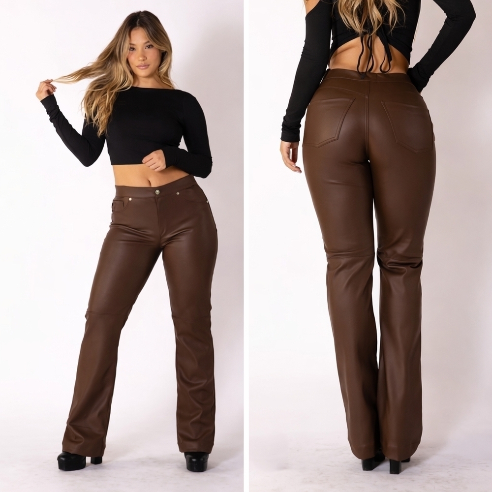 REVICE High Street Faux Leather Flare Pants Brown Size 29